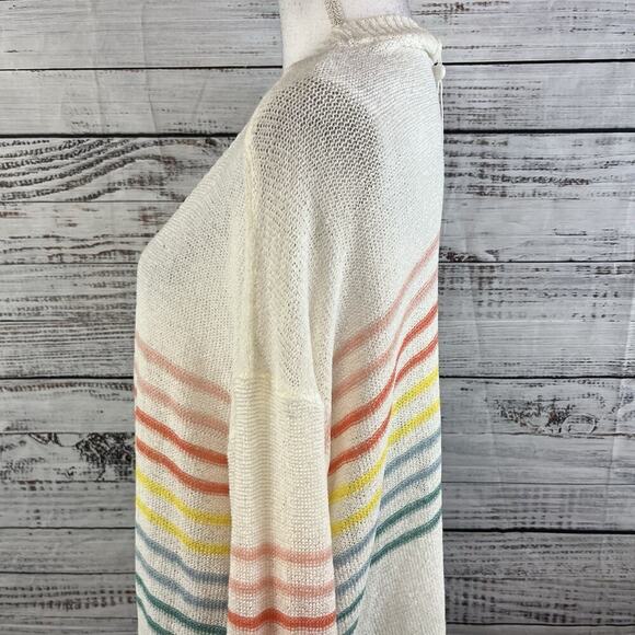 Mud Pie Barker Cardigan Sweater size Med/Large Ivory Stripes Blue Coral Yellow - Picture 7 of 10